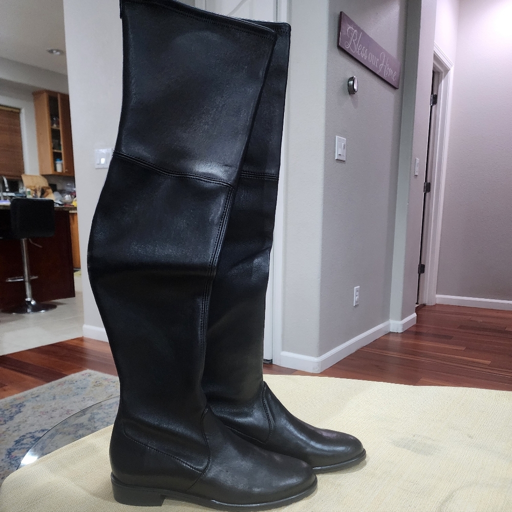 Stuart Weitzman Over-The-Heel Black Leather Boots